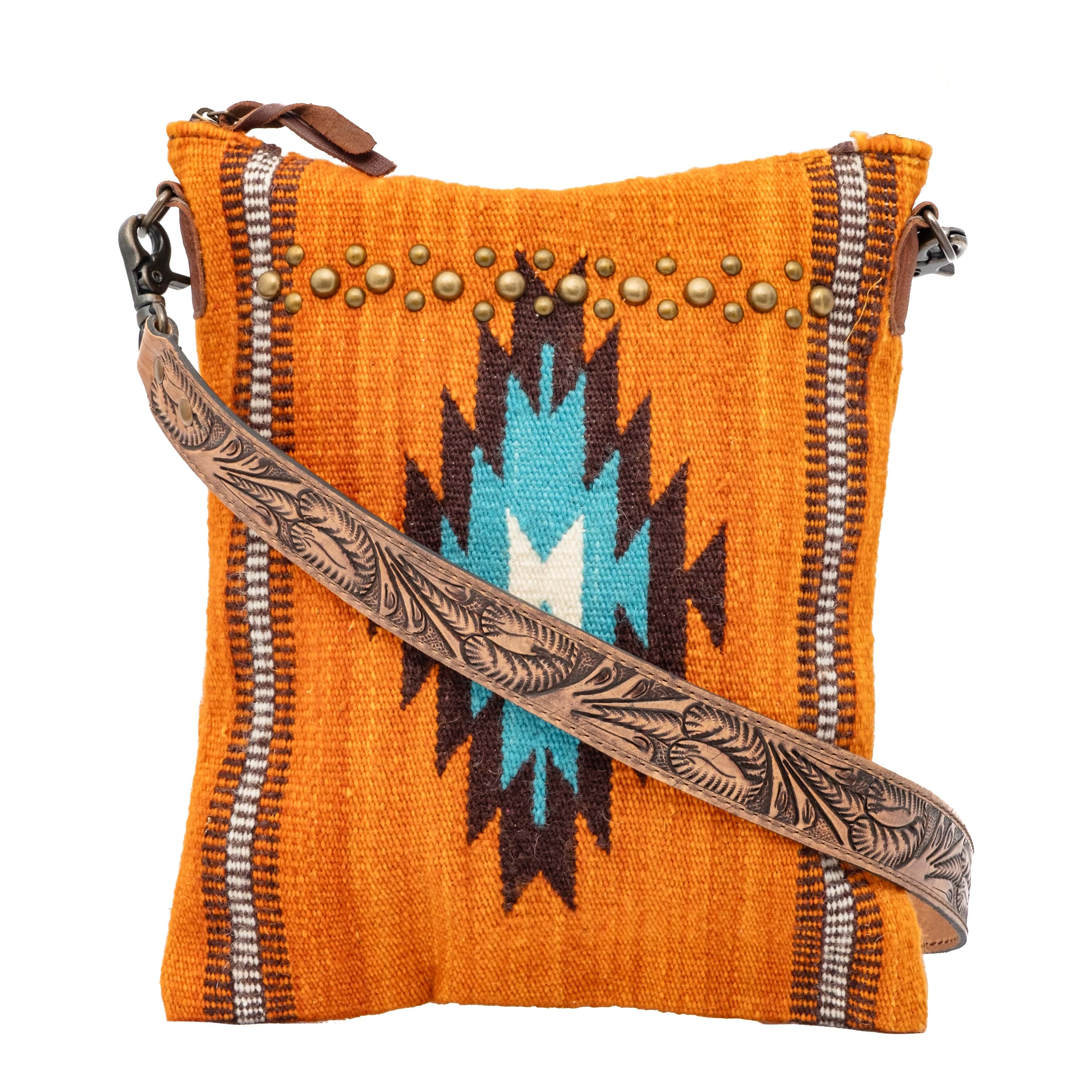American Darling Saddle Blanket Crossbody Purse (Concealed Carry) with Fringe, Tooled Leather