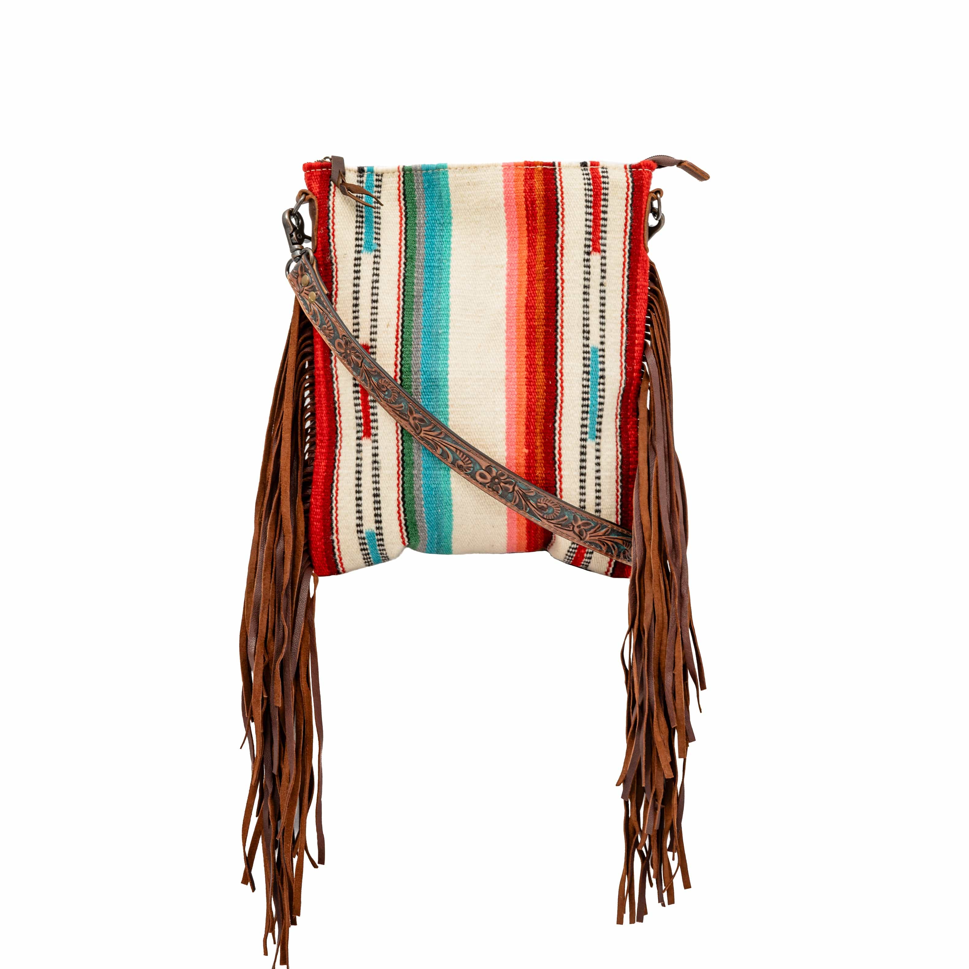 American Darling Saddle Blanket Crossbody Purse (Concealed Carry) with Fringe, Tooled Leather