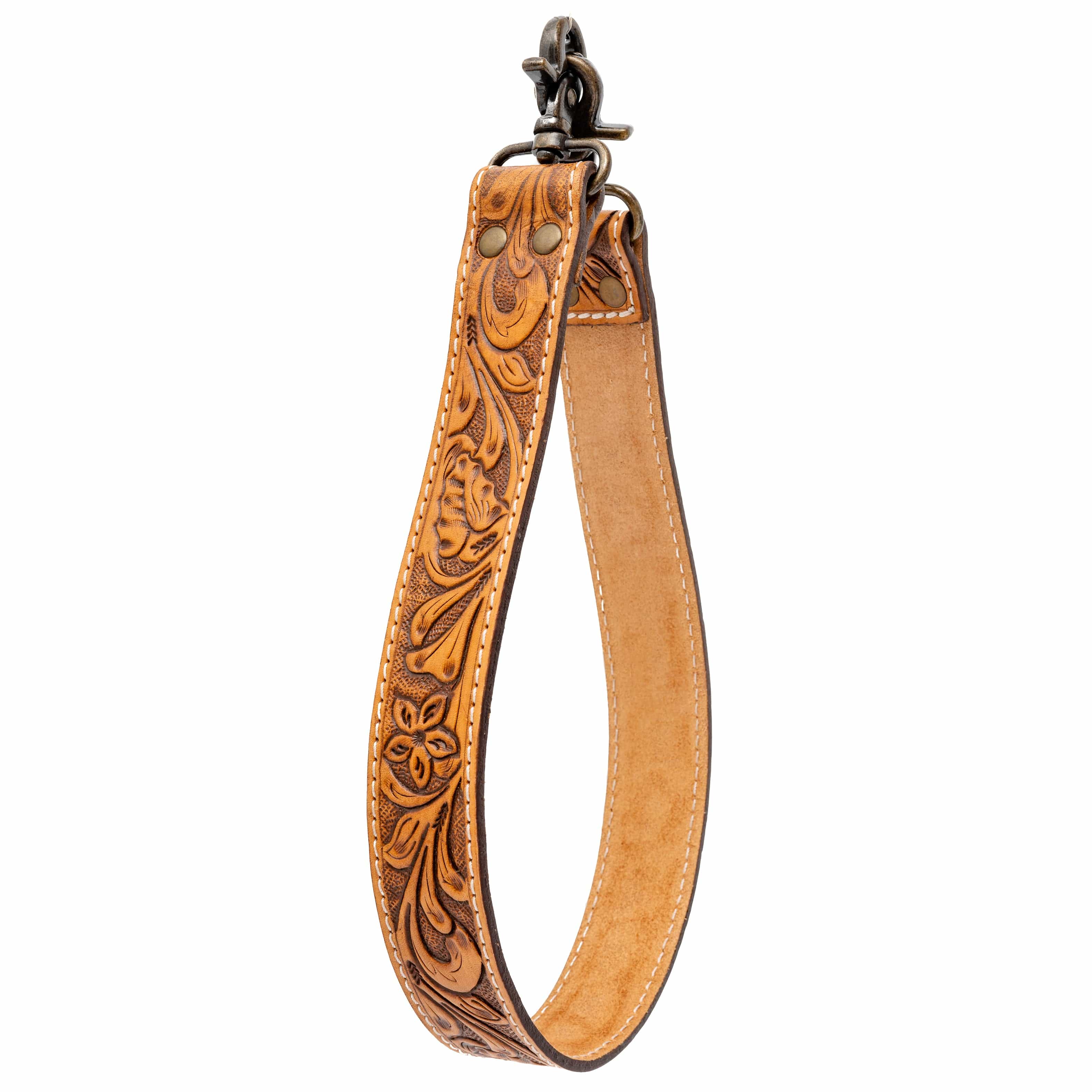 Brown Flower Tooled Purse Strap (Short)