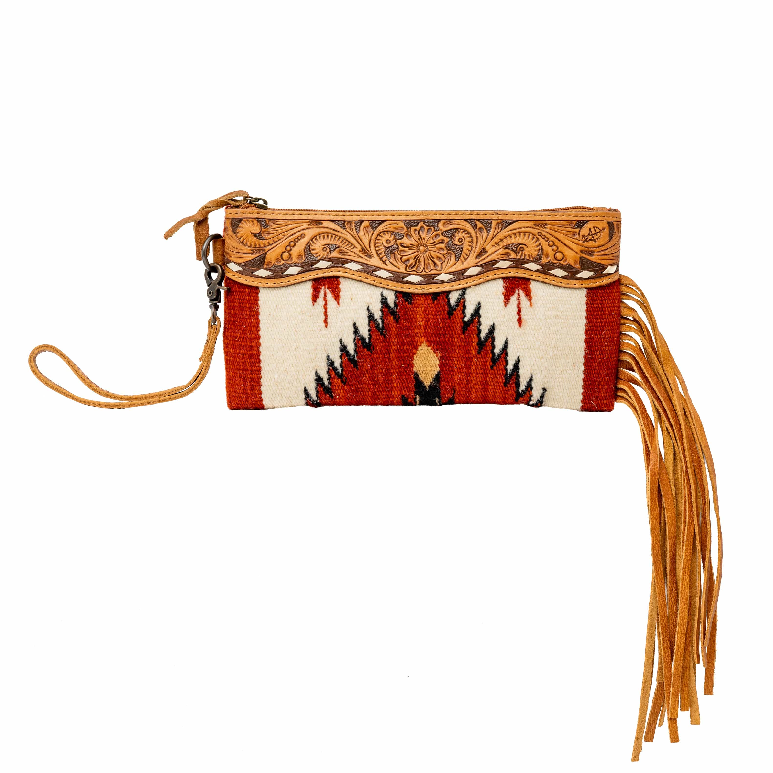 American Darling Saddle Blanket Clutch Purse with Fringe, Tooled