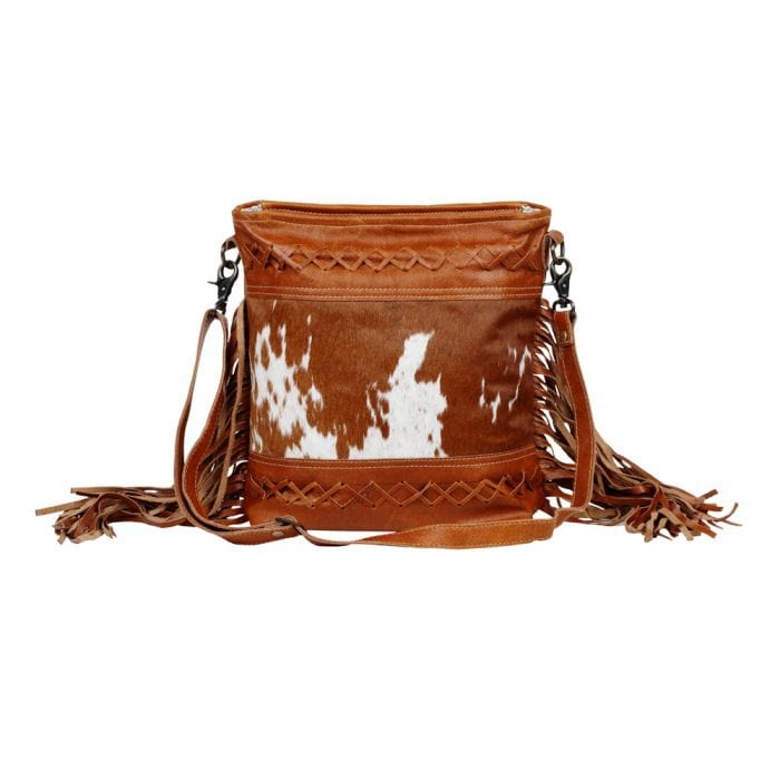 Myra Cowhide Crossbody Purse with Fringe, Leather, Medium, Tan