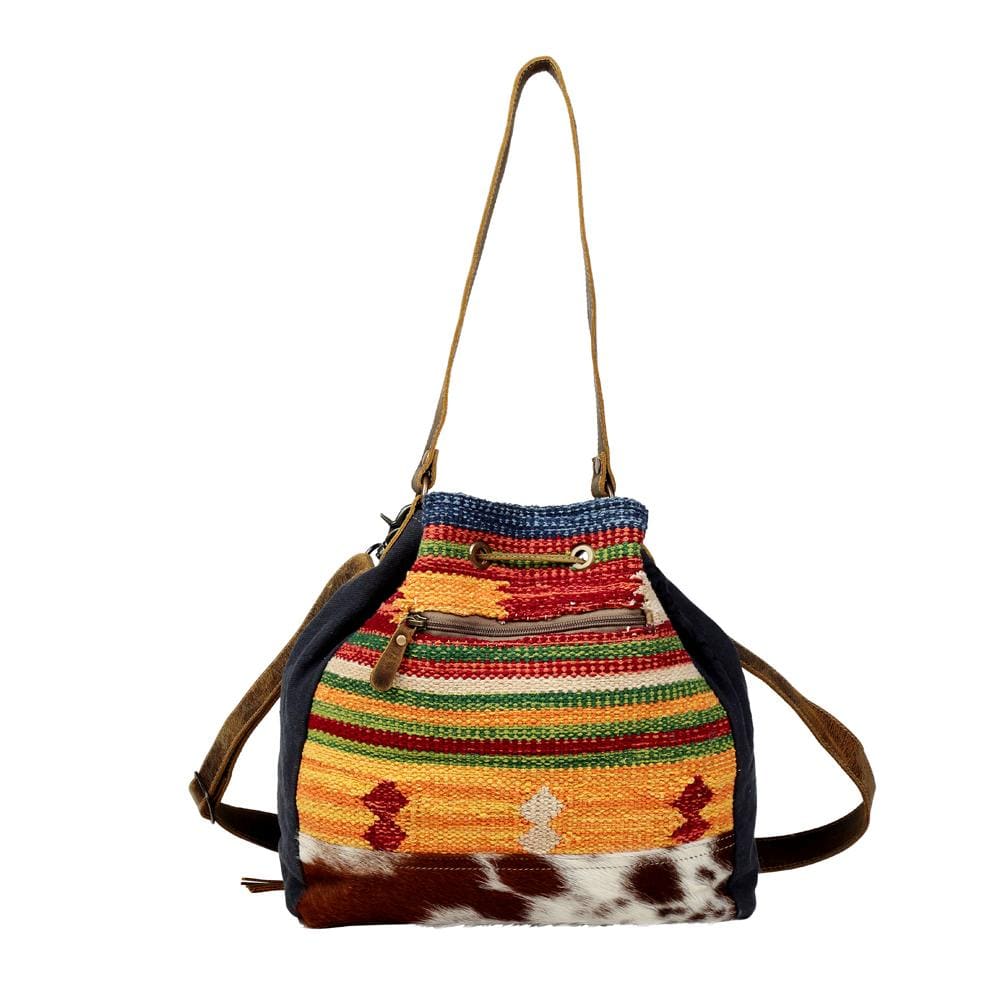 Myra Saddle Blanket Bucket Bag with Cowhide, Canvas, Medium