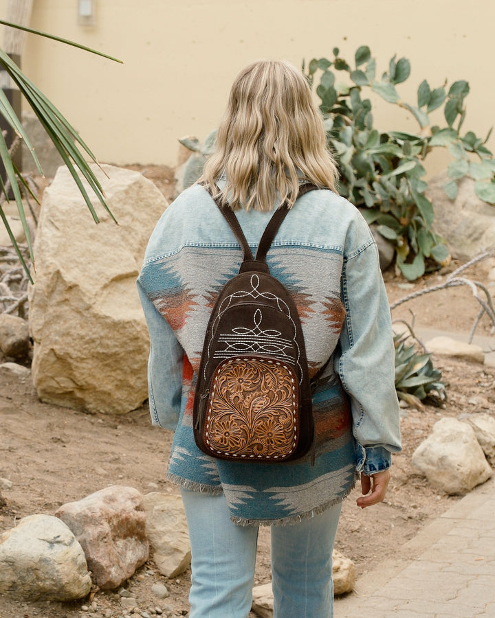 Chocolate Brown Suede Boot Stitch Sling Bag