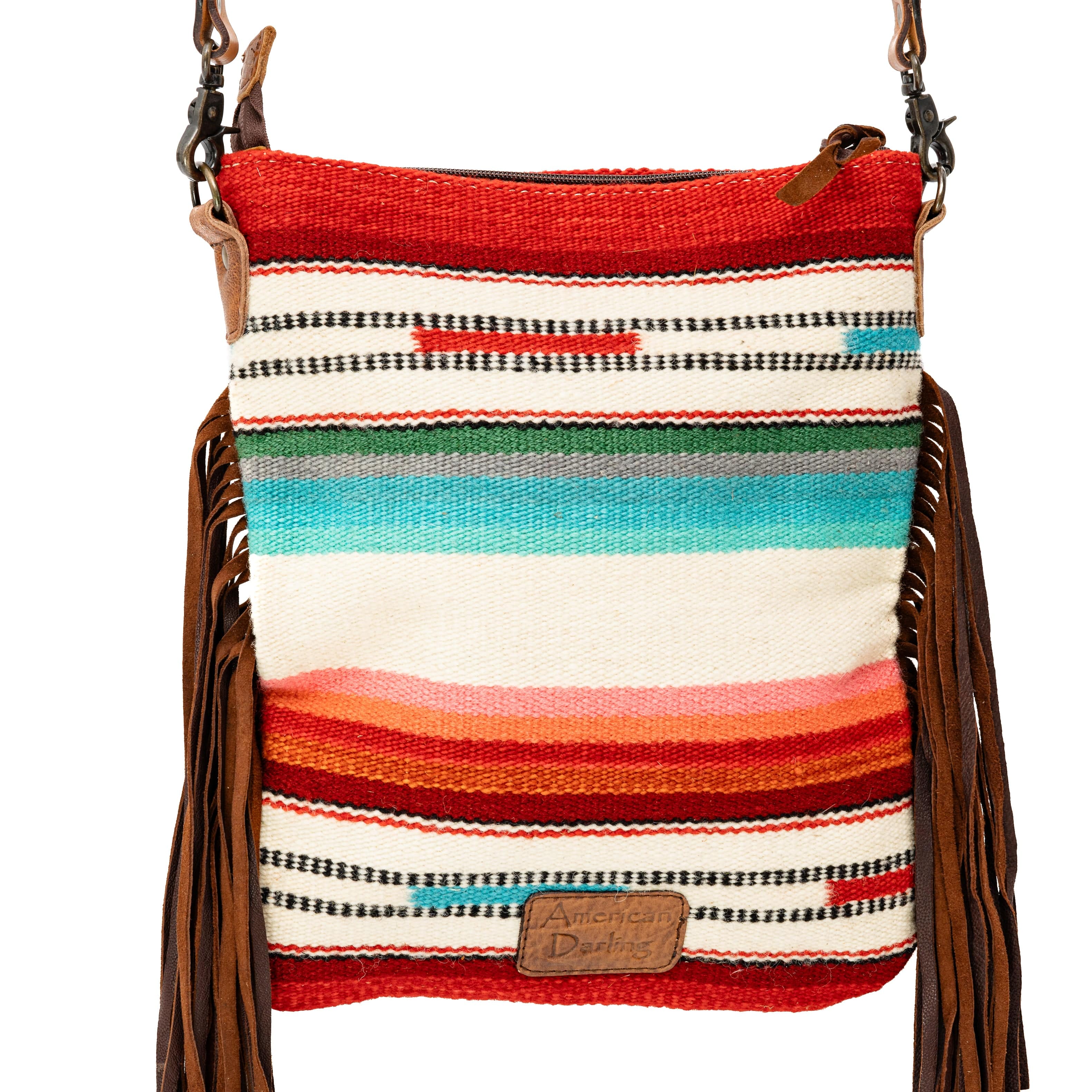 American Darling Saddle Blanket Crossbody Purse (Concealed Carry) with Fringe, Tooled Leather