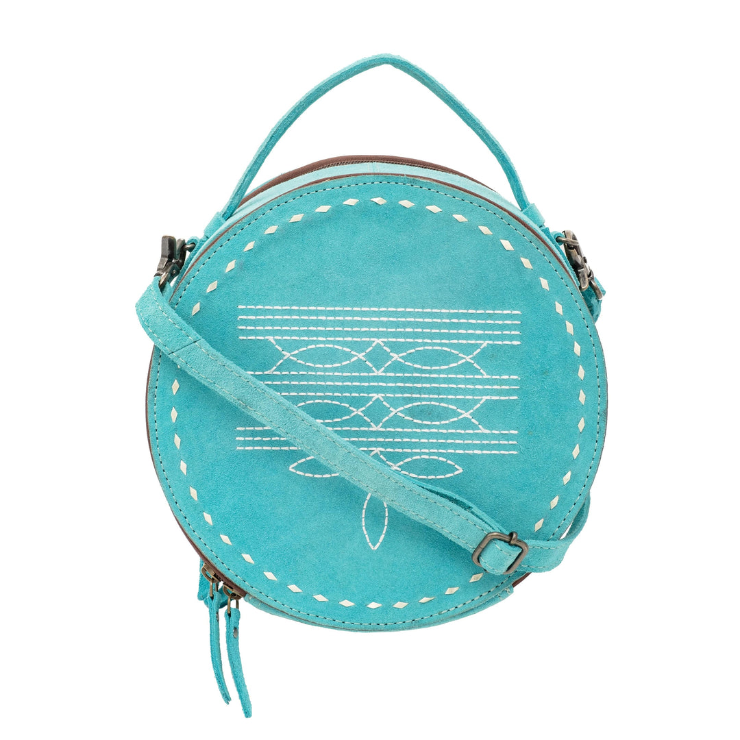 Tooled Leather Canteen Purse with Ivory Inlay Crossbody Large Turquoise