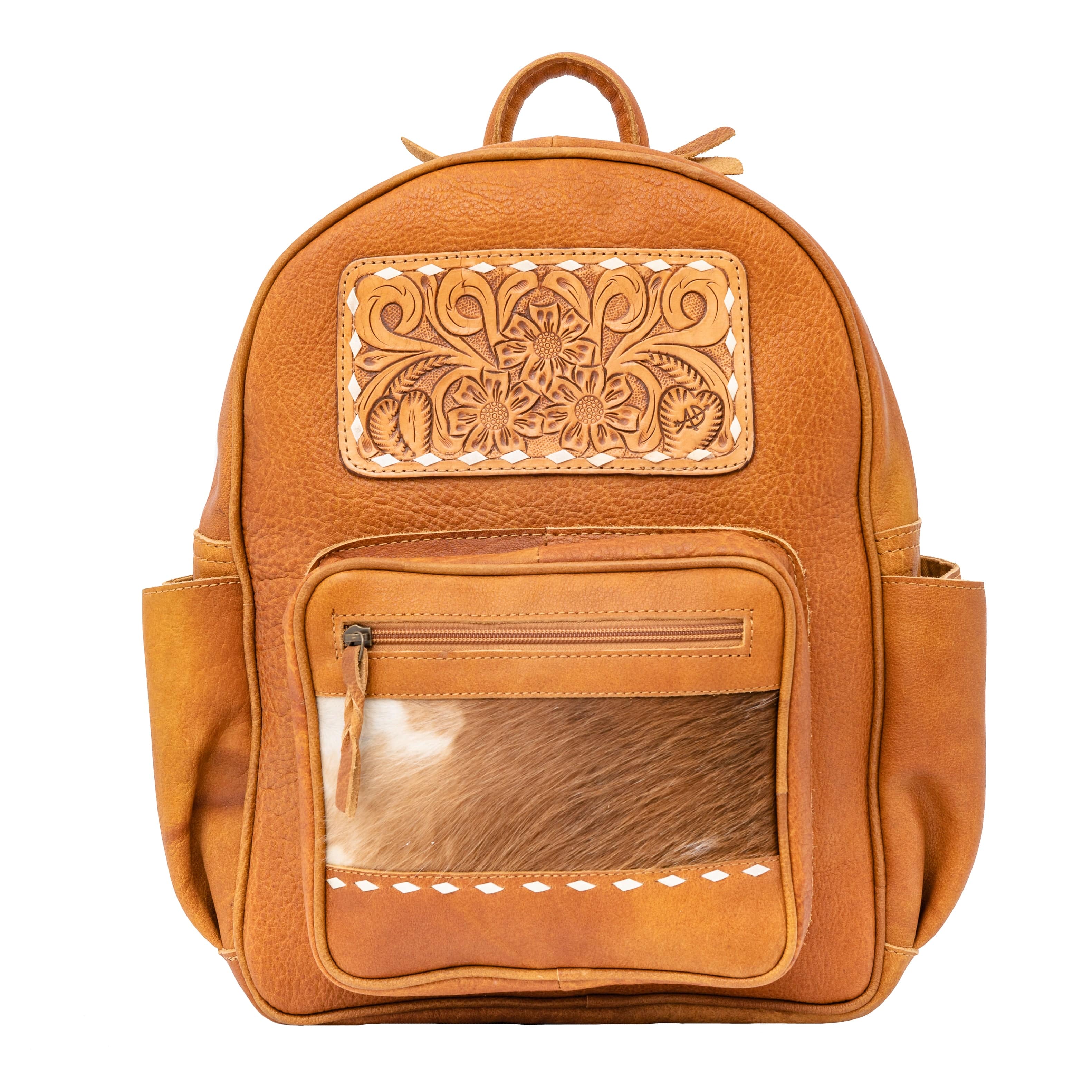 American Darling Cowhide Backpack (Concealed Carry) with Tooled Leather, Small, Tan