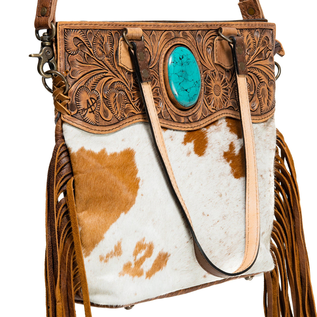 American Darling Cowhide with Tooled Leather and Pink Fringe