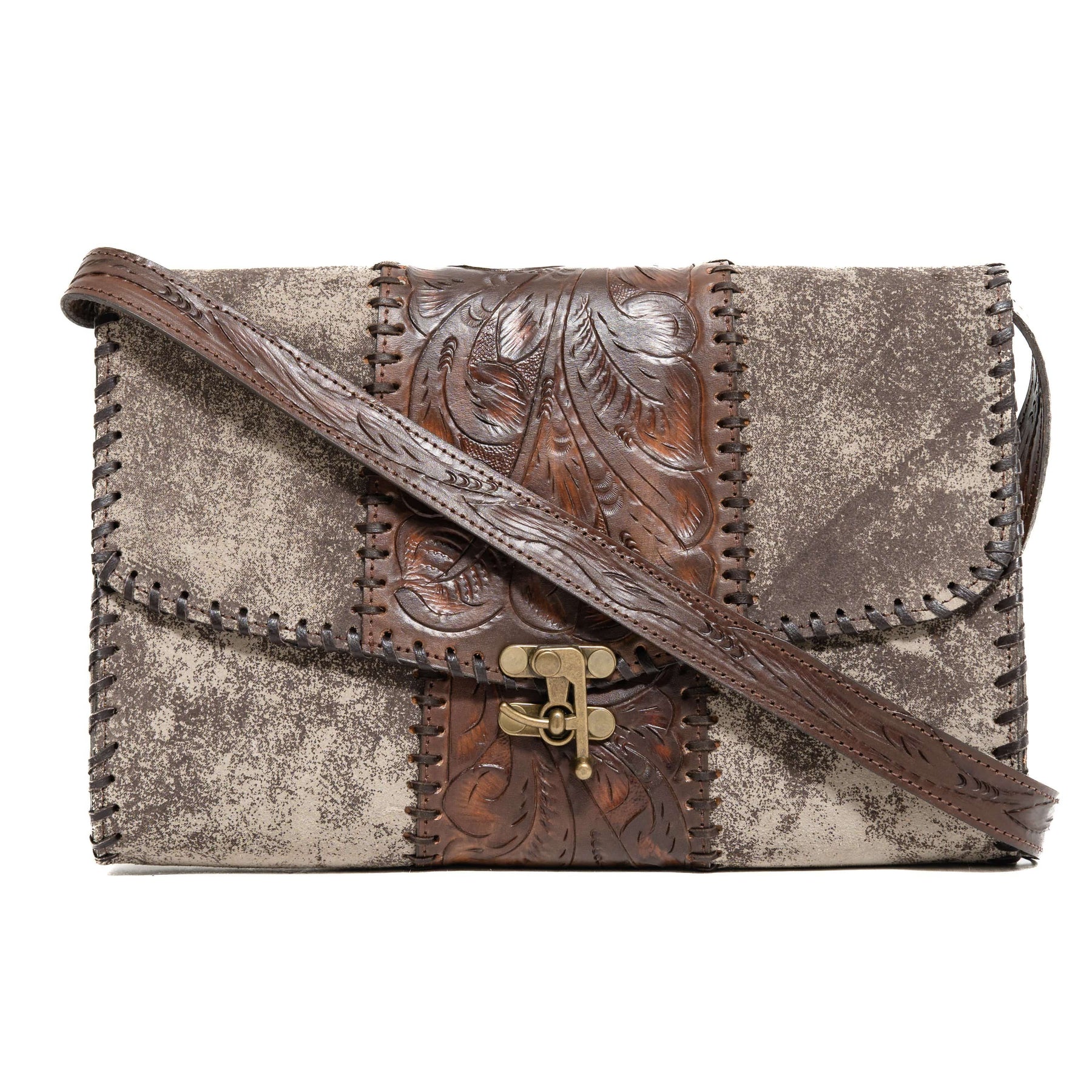 Juan Antonio Tooled Leather Crossbody Bag